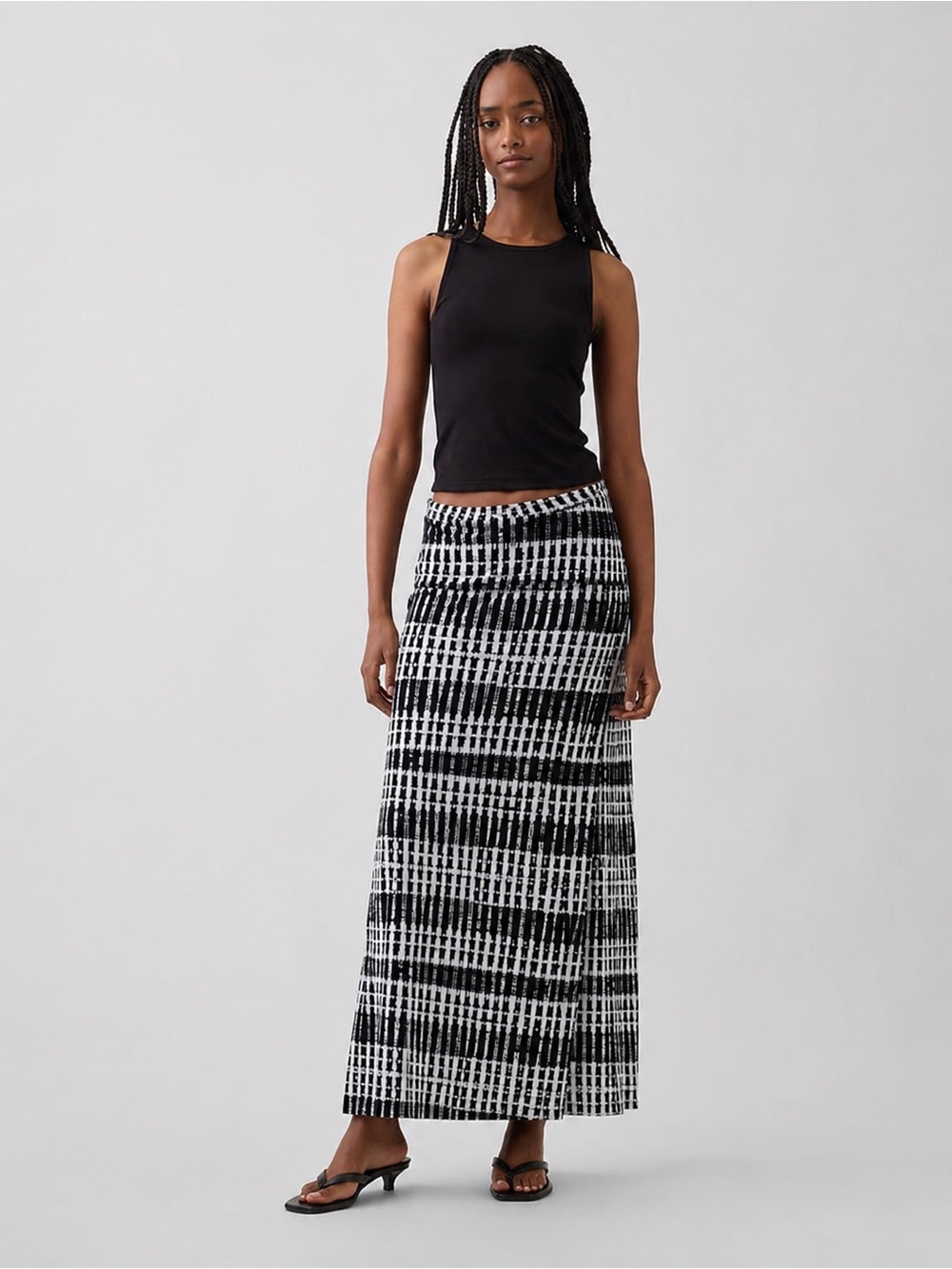 NEW Calvin Klein Stretchy Maxi Skirt Jersey Knit Black & White Pattern 187